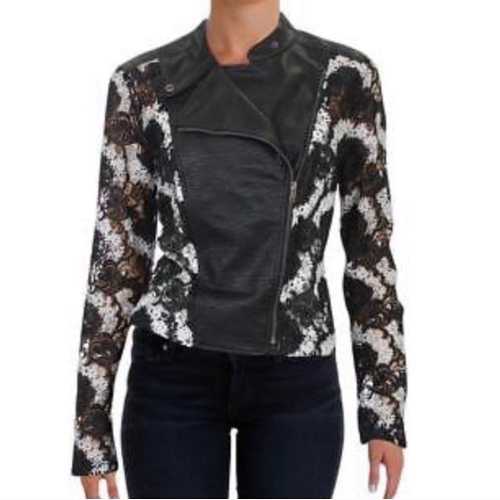 Bloomingdales - Aqua Leather and B/W Lace Jacket